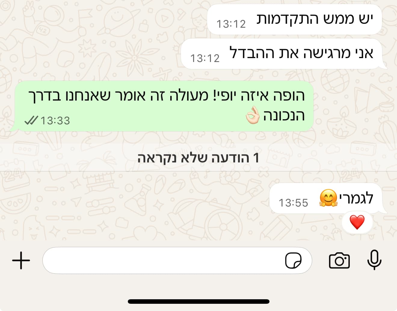 צילום מסך של לקוחה שמרגישה התקדמות בתהליך